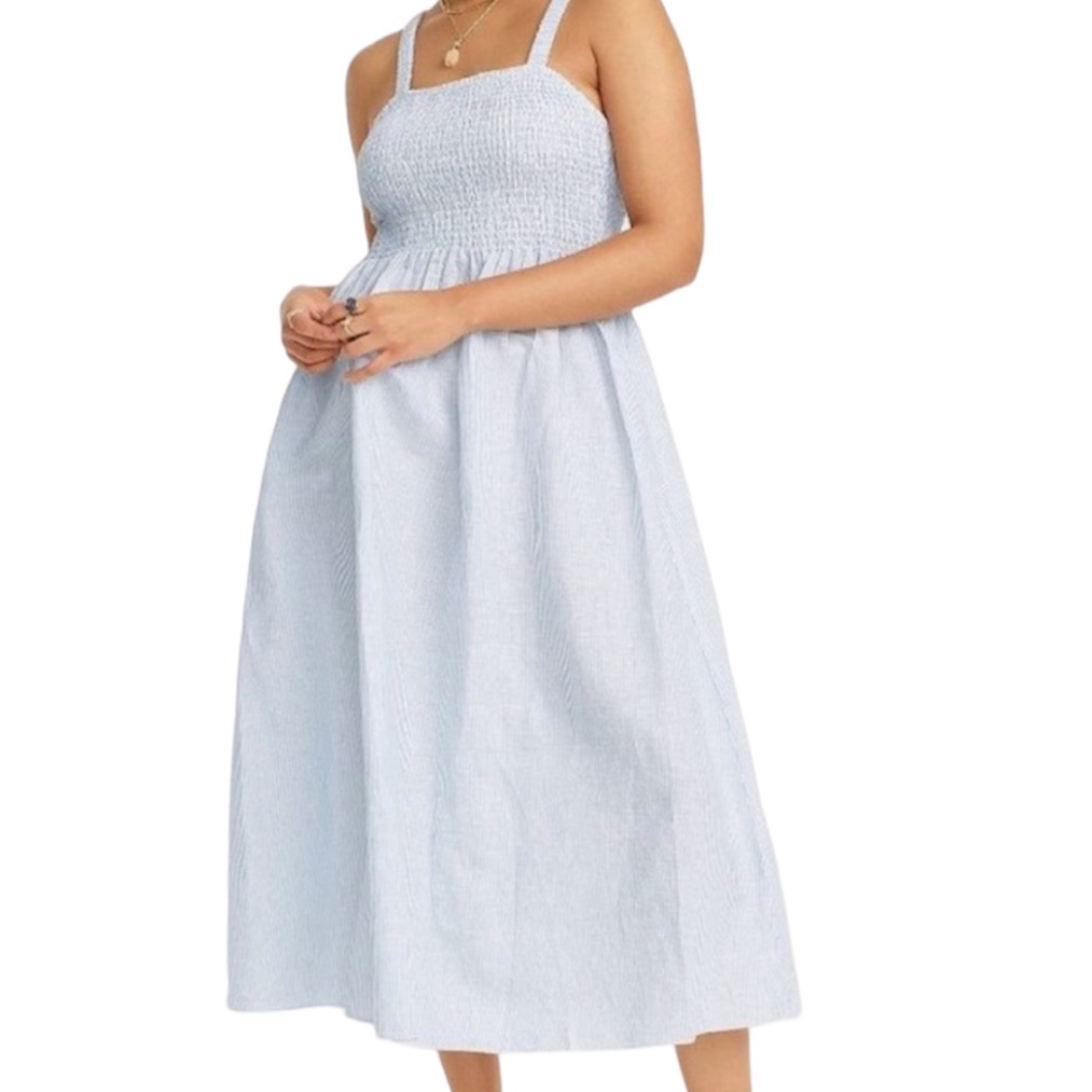 J.Crew Linen Cotton Blend Blue White Striped Dress Coverup